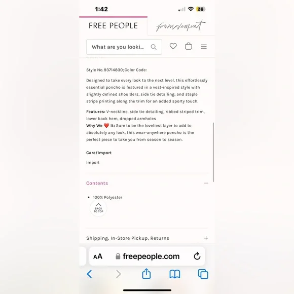 NWT FREE PEOPLE All Star Stripe Poncho In Black MSRP $68 - Picture 6 of 12